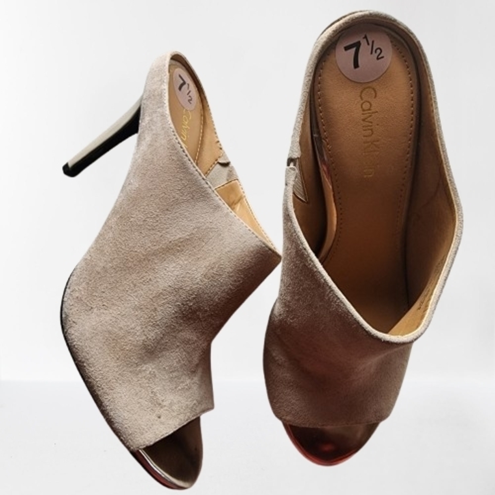 Calvin Klein Women's Taupe Suede Mules